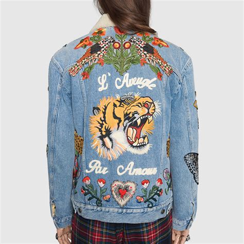 gucci denim jacket with embroidered tiger on the back|Gucci tiger jacket embroidery.